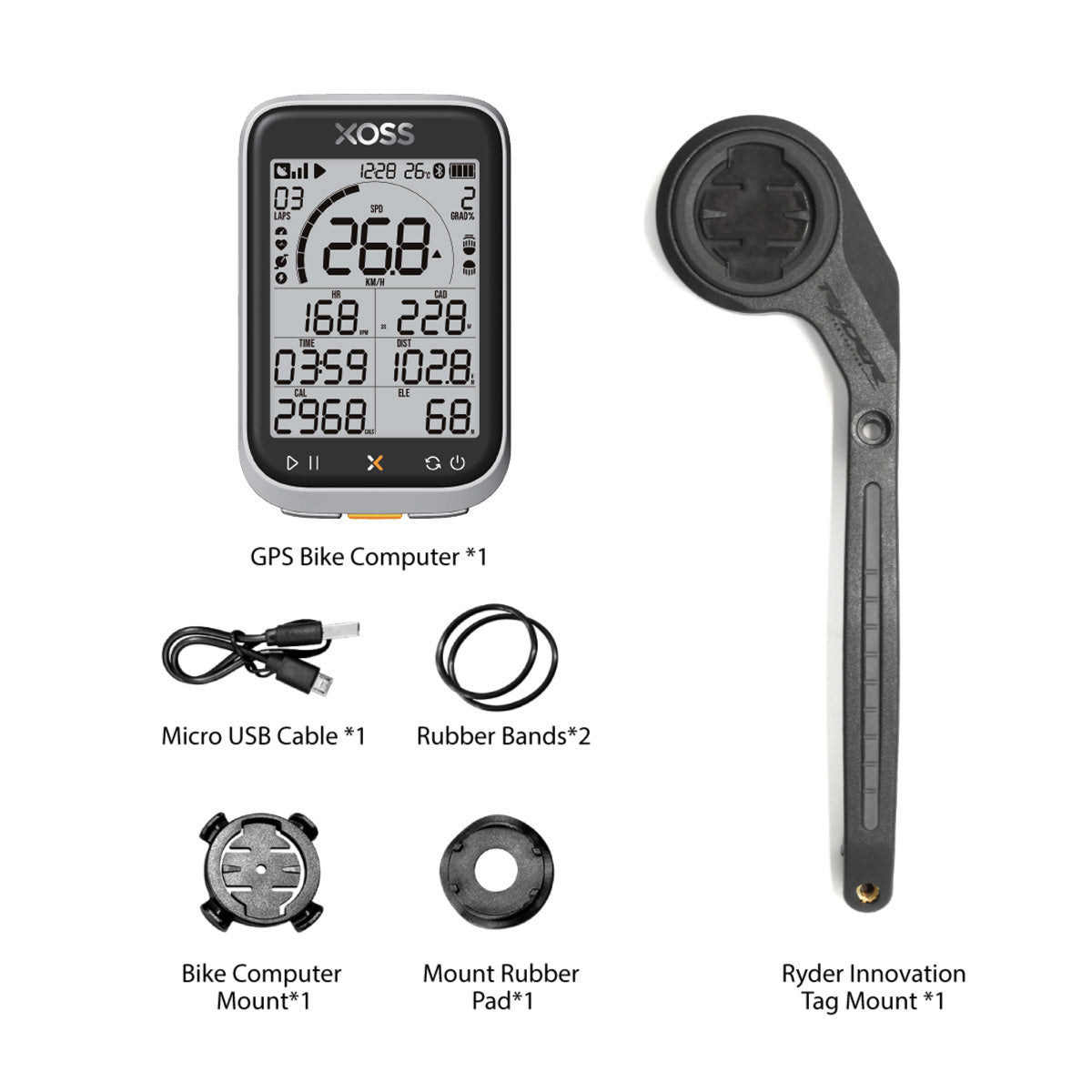 Ryder Innovation Tag Outfront Mount Xoss Comp G+ G3 GPS Kit