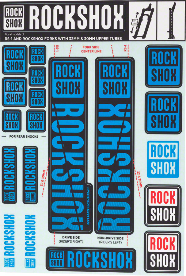 RockShox Fork Decal Kit 30/32mm Water Blue MY18