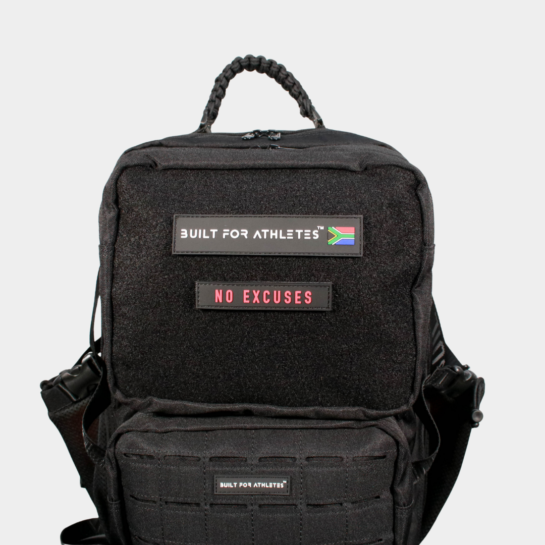 No Excuses Patch Black Back & Red Text