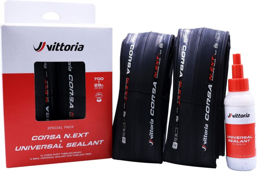 2 x Corsa N.EXT 700 x 28c TLR full black G2.0 w/80ml Sealant