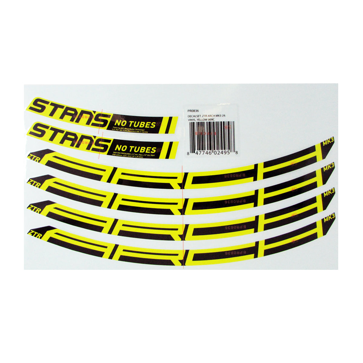RIM DECAL SET ARCH MK3 29 YELLOW